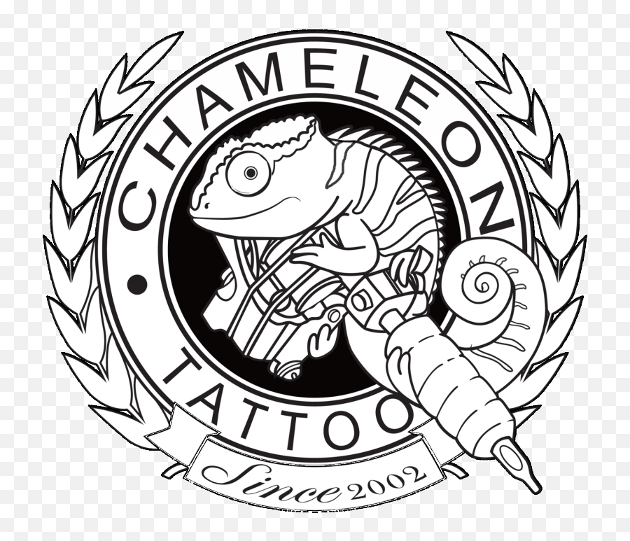 Black - Andwhite Chameleon With Tattoo Machine In Quoted Emoji,Chameleon Logo