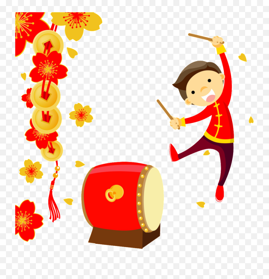 Knocking Drums To Welcome New Year Element Design - Chinese Chinese New Year Celebrations Cartoon Emoji,Chinese New Year Clipart