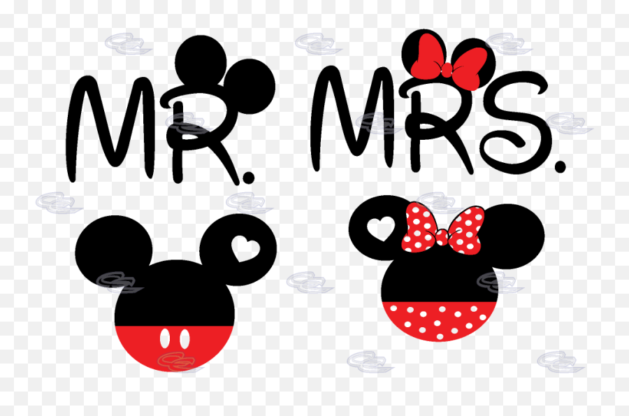 Mickey Minnie Mouse Heads Bow Polka Dot Mr Mrs With Big Ears - Mickey And Minnie Heads Emoji,Mickey Mouse Face Png