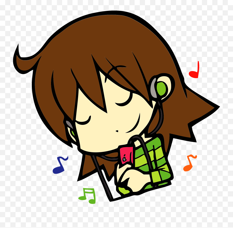 Girl Is Listening Music With Earbuds Clipart Free Download - Girl Listening To The Music Clipart Emoji,Music Clipart