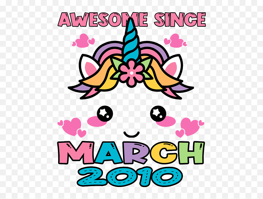 Kid 10th Birthday Girl Unicorn Face Awesome Since March 2010 Emoji,Awesome Face Transparent