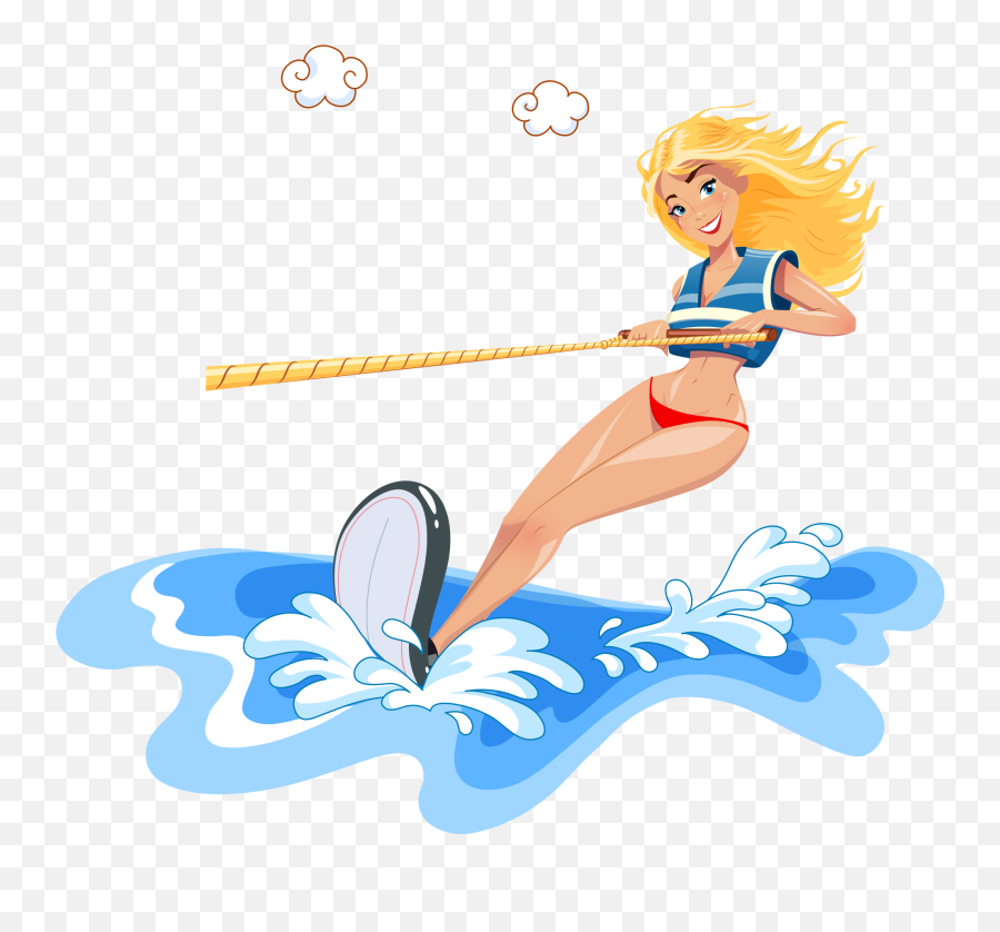 Girl Surfer Png Hd Girl Surfer Png Image Free Download - Cartoon Girl Water Skiing Emoji,Sea Clipart