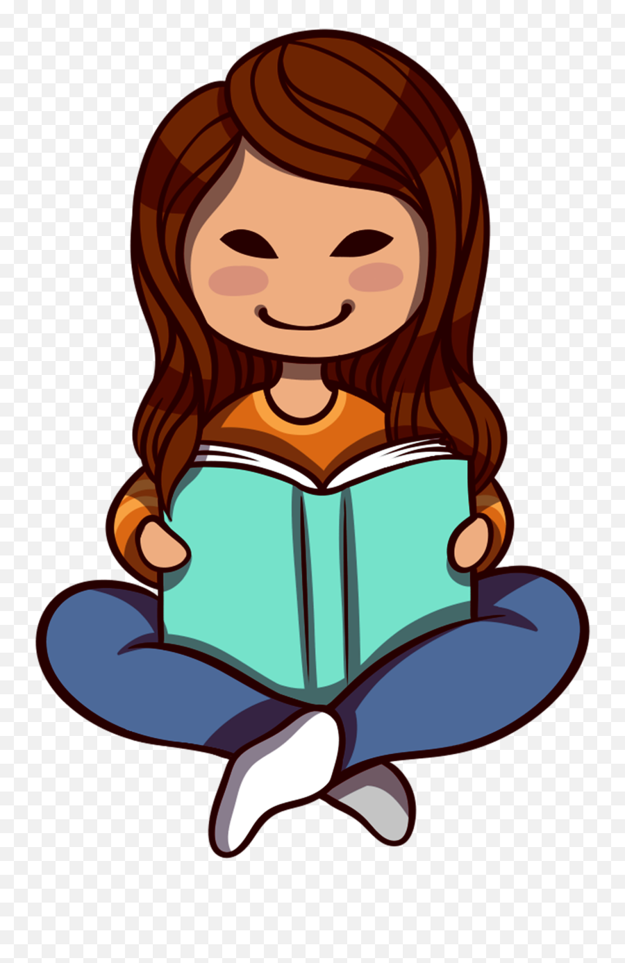 Girl Reading Blue Book - Illustration Clipart Full Size Emoji,Reading Book Clipart