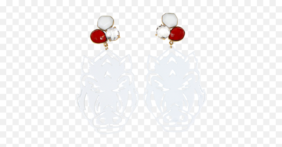 Arkansas Razorback Earrings In White With 3 Gemstones - Solid Emoji,Arkansas Razorback Logo