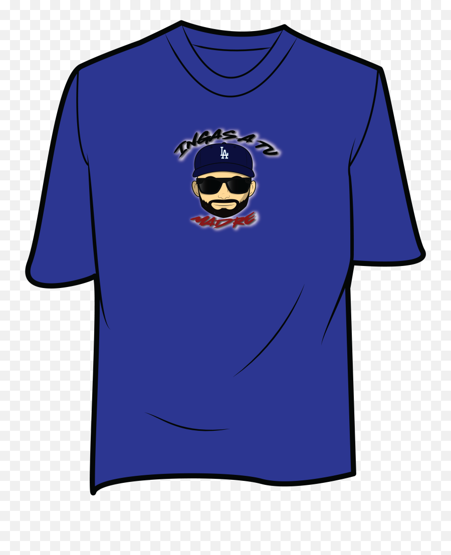Blue T Shirt With Blue La Hat Logo - Short Sleeve Emoji,La Dodger Logo