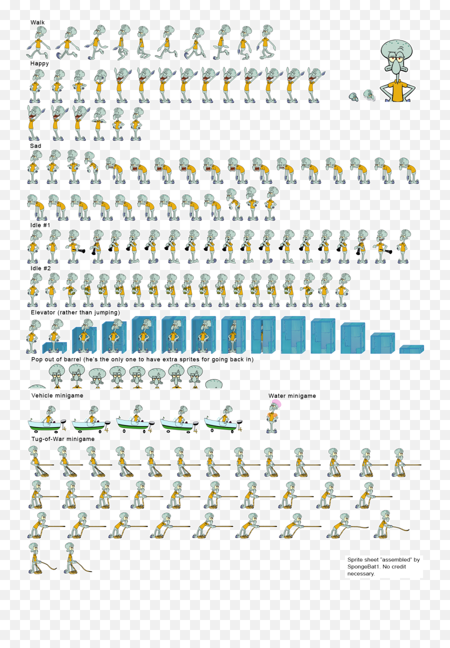 The Spriters Resource - Squidward Sprite Sheet Emoji,Squidward Transparent
