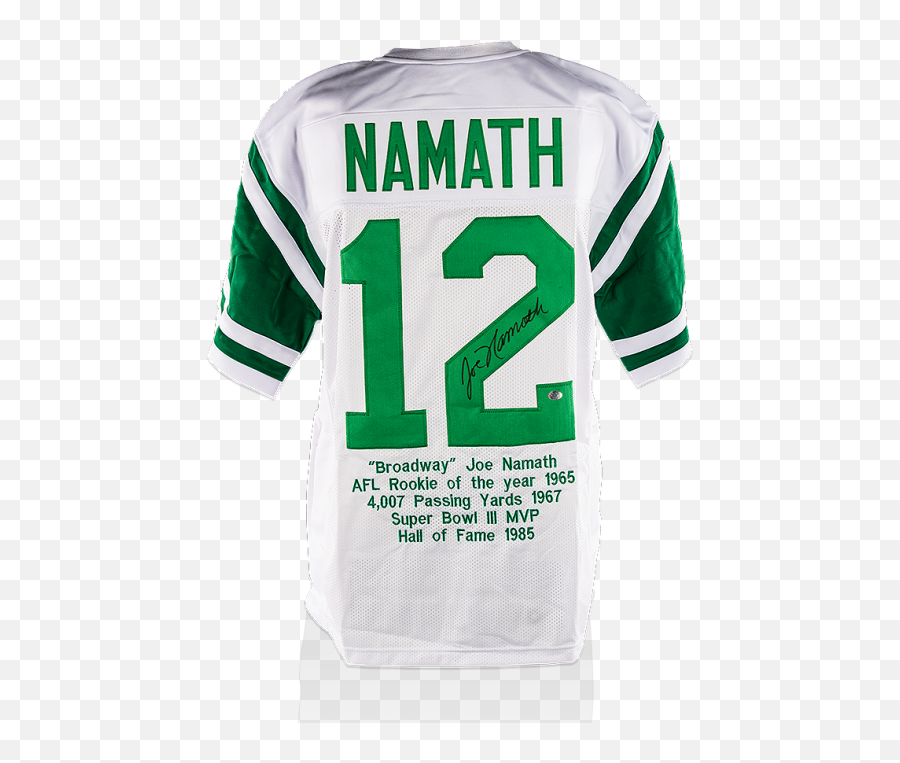 Joe Namath Back Signed Retro New York Jets Jersey Career Stats Edition - Short Sleeve Emoji,New York Jets Logo