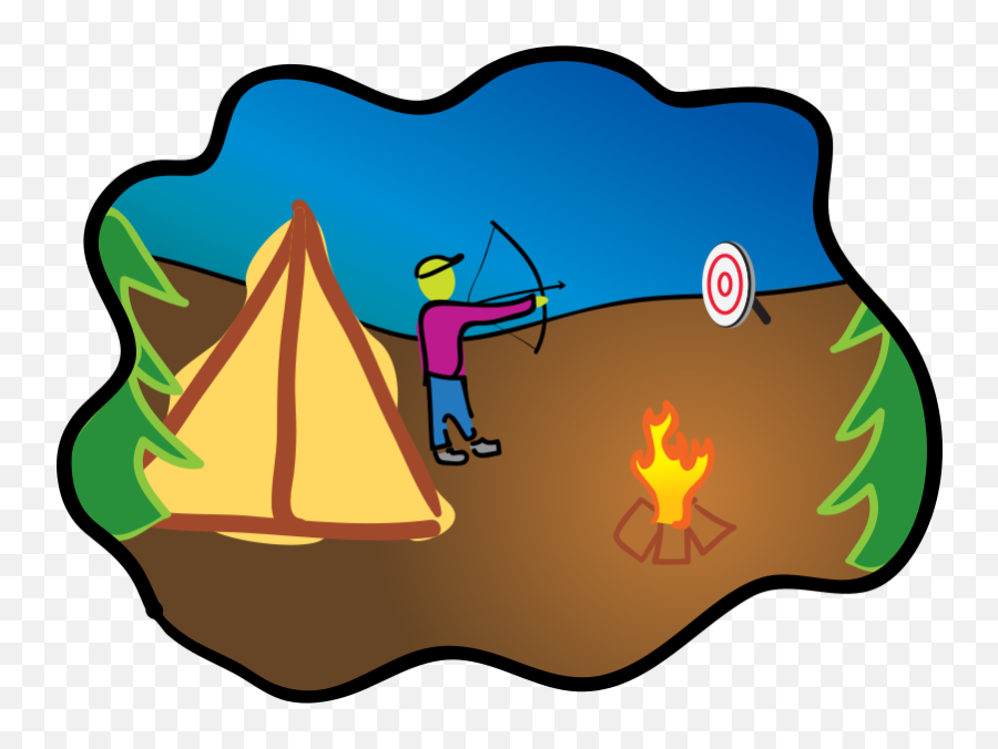 Free Clip Art Camping Archery - Fishing At Campsite Cartoon Emoji,Camper Clipart