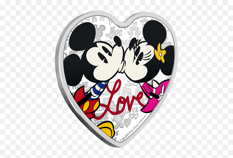 Download Hd Pure Silver Heart - Shaped Coin Heart Shape Niue 2019 Mickey And Minnie Heart Shaped Emoji,Heart Shape Png