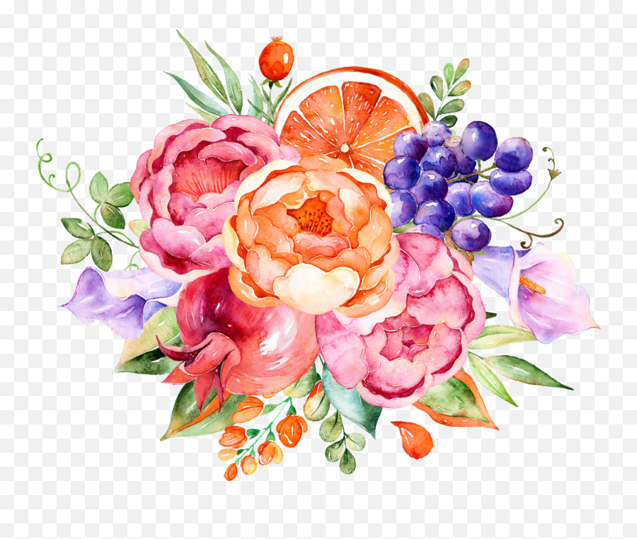 Flowers Watercolor Png Decorative Flow - Flowers And Fruit Clipart Emoji,Pink Watercolor Png