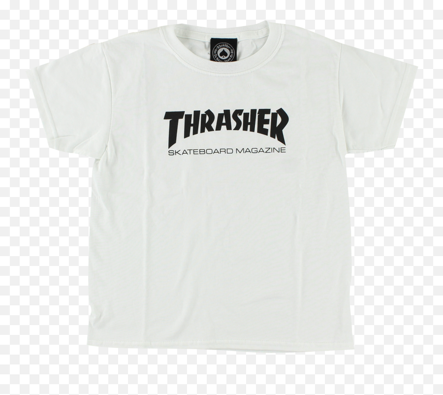 Thrasher Mag Logo Yth Ss M - White Haw Lin T Shirt Full Emoji,Shirt With M Logo