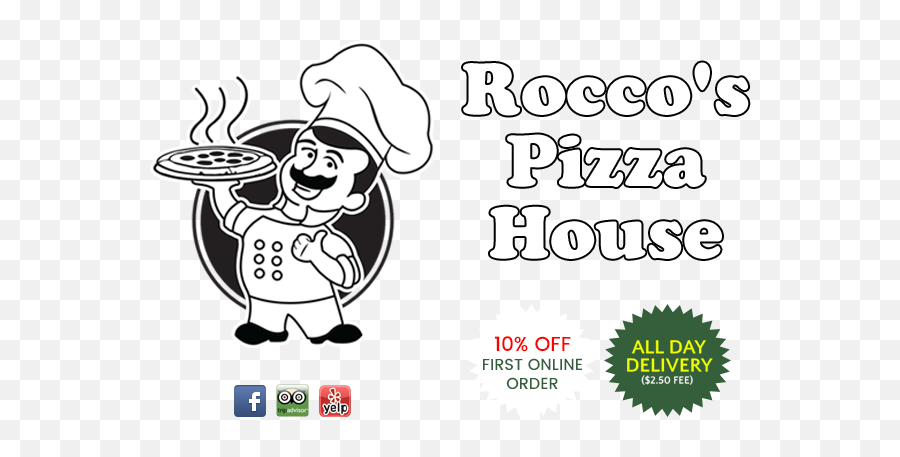 Roccou0027s Pizza Takeout Restaurant Pizza Calzones Pasta Emoji,Cartoon Pizza Logo