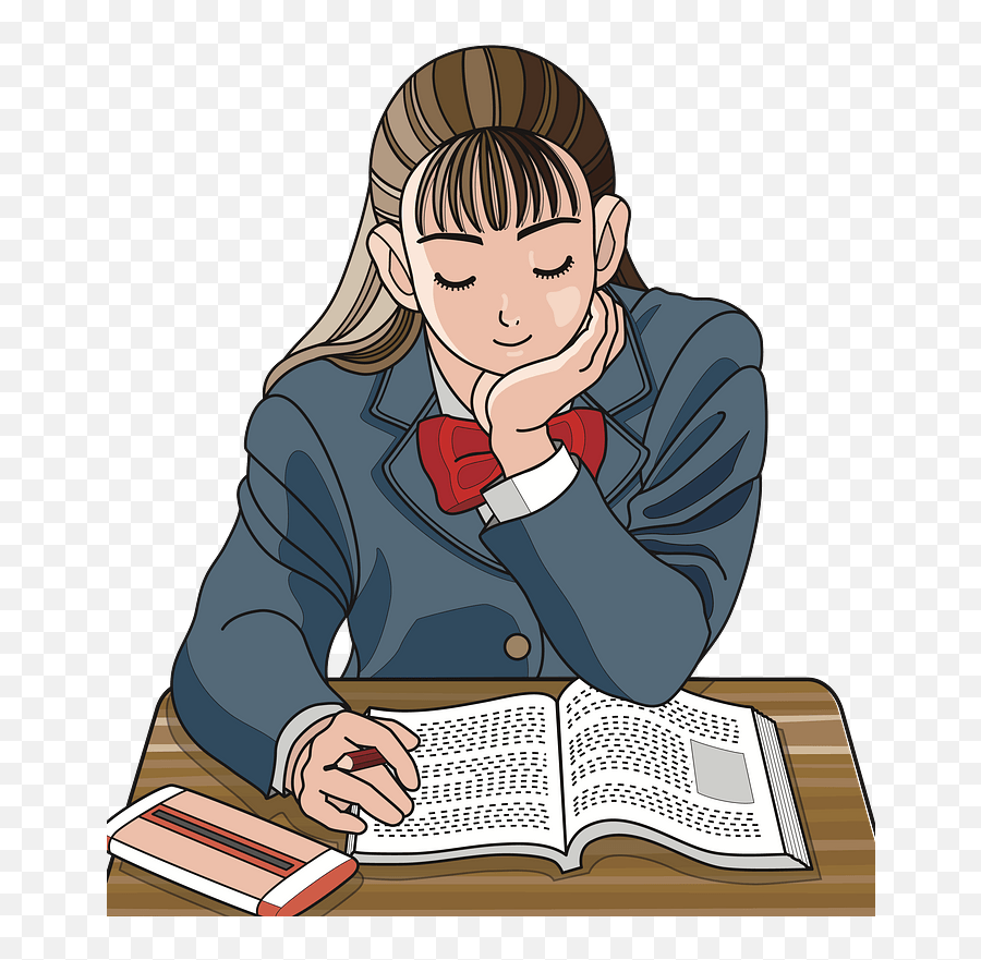 School Girl Studying Clipart - College Student Girl Studying Clipart Emoji,Study Clipart