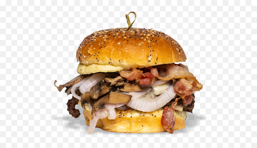 Mushroom Bacon Swiss Burger Angus Grill Top Restaurant - Hamburger Bun Emoji,Burger Transparent