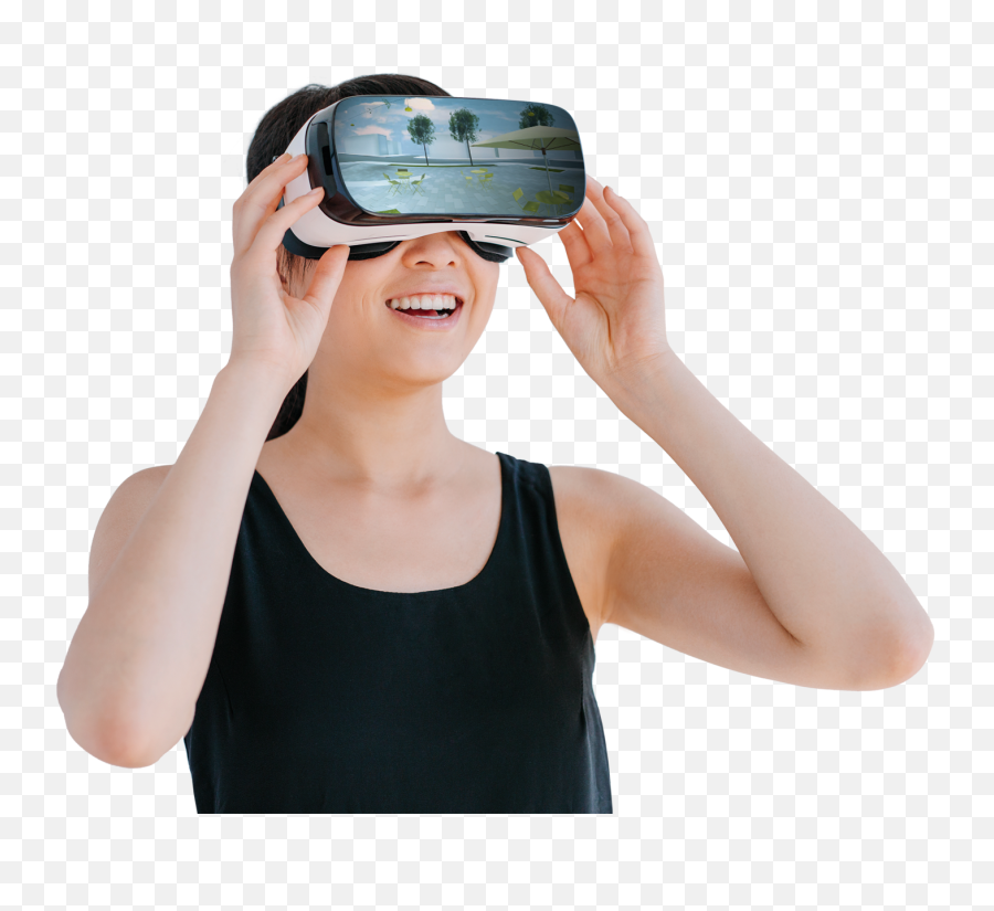 Download Headset Virtual Reality Vr - Wearing Vr Headset Png Emoji,Vr Headset Png
