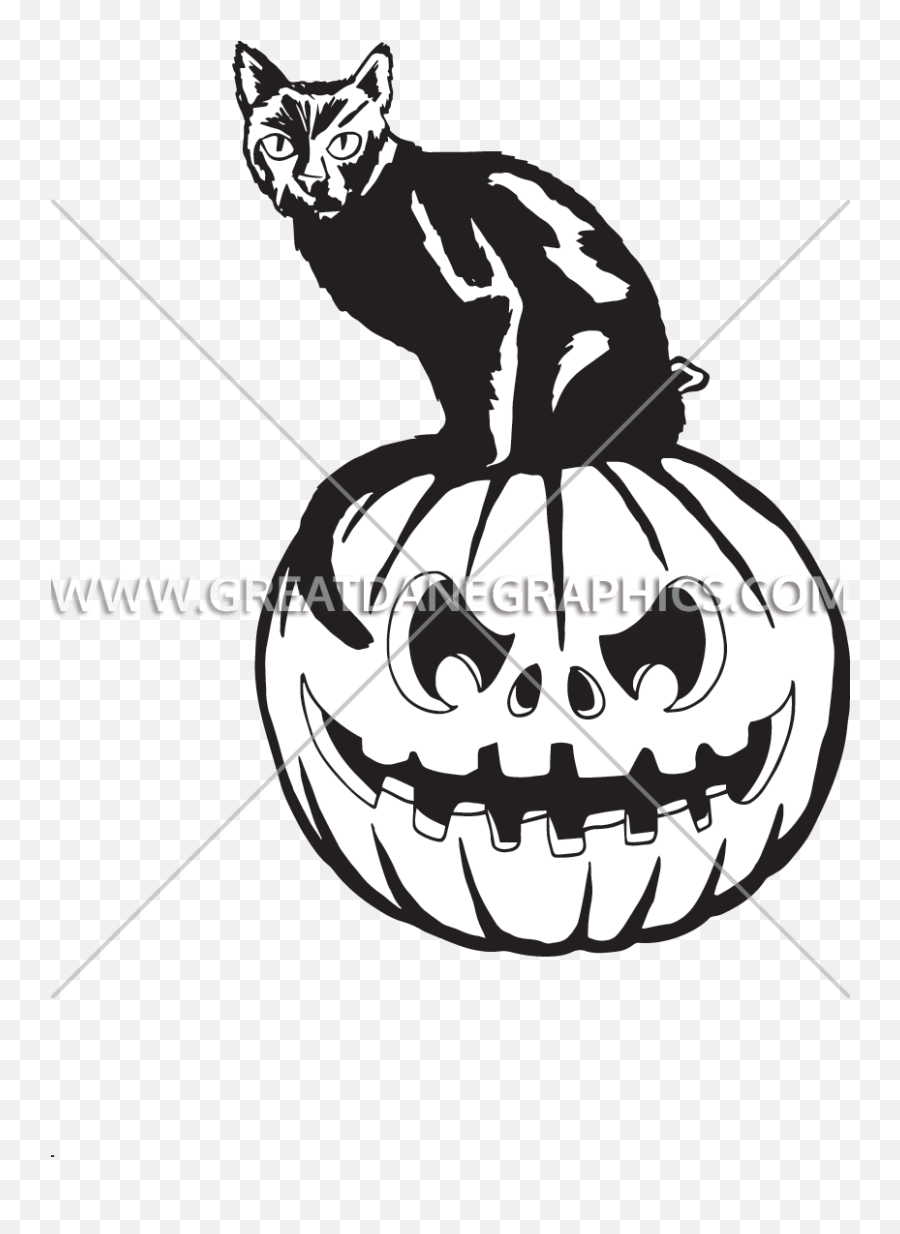 Black Cat On Pumpkin Production Ready Artwork For T - Shirt Emoji,Pumpkin Clipart Black And White