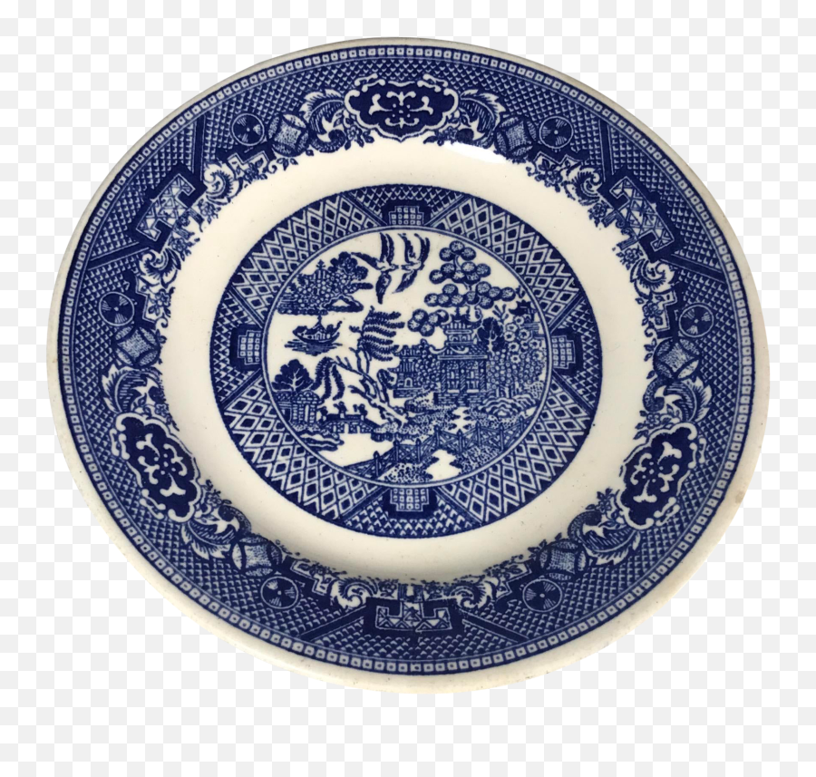 1960s Vintage Blue And White Plate Rc Union Made Sebring Oh - Willow Pattern Emoji,White Plate Png