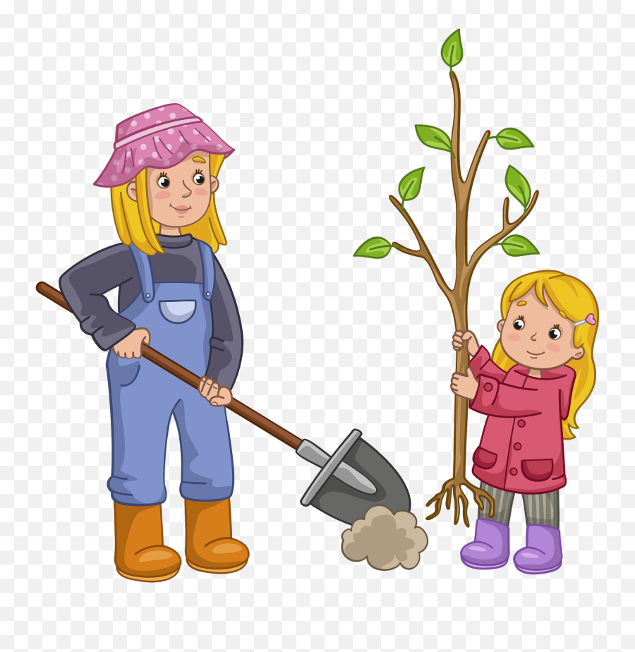 Mom And Daughter Planting A Tree Clipart Free Download - Clipart Mom In Garden Emoji,Gardening Clipart