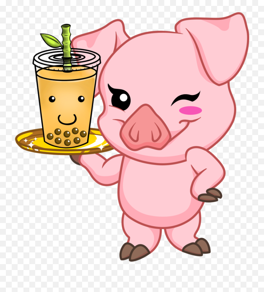 Boba Png - Cartoon Pig Drinking Emoji,Boba Png