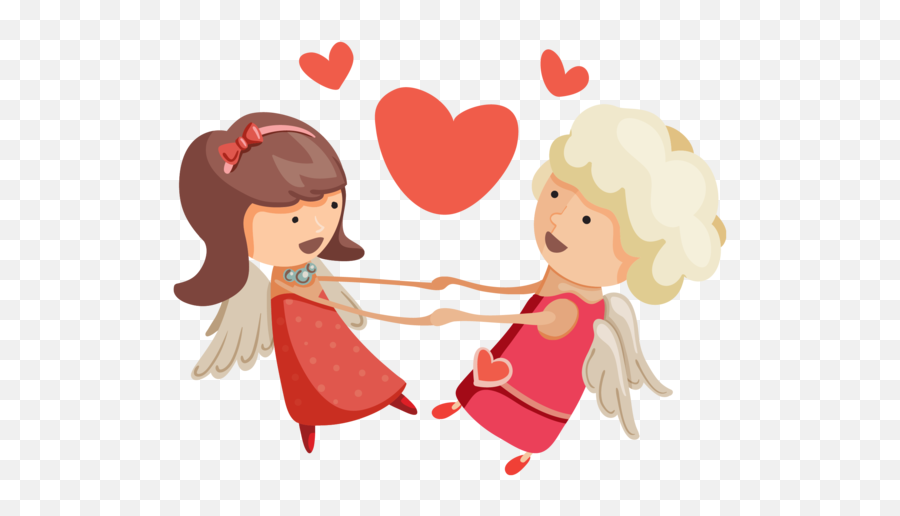 Angel Cartoon Heart For Valentines Day - Holding Hands Emoji,Cartoon Heart Png