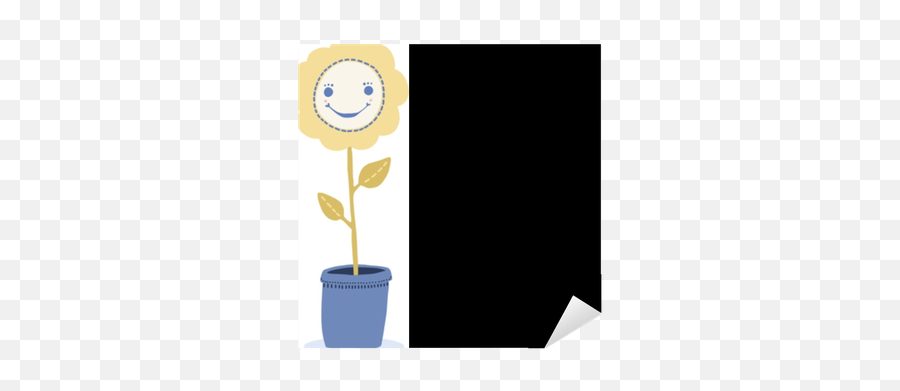 Hand Drawn Blue Vector Spring Flower Pot With Cute Smiling Emoji,Sunflower Garden Clipart