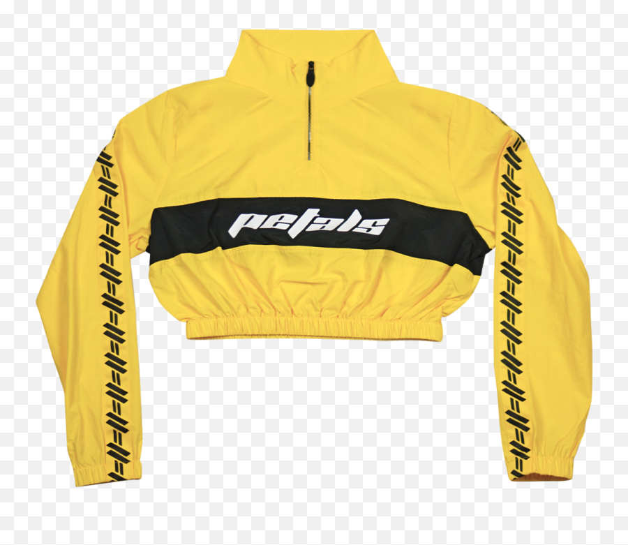 Petals Yellow Black Crop Windbreaker - Long Sleeve Emoji,Yellow Jacket Logo