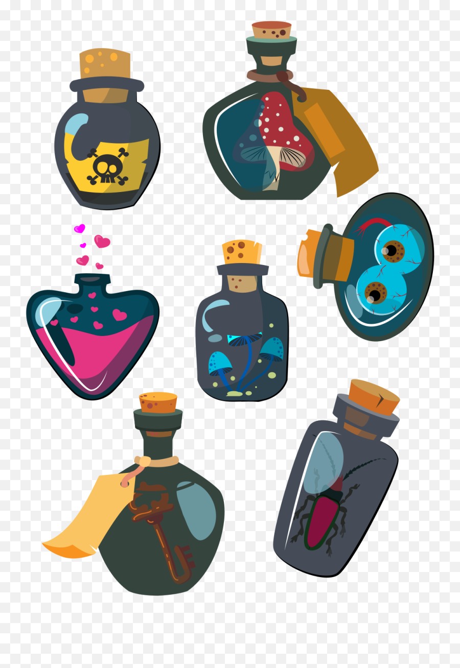 Set Of 7 Potion Bottles Halloween Decal - Potion Antidote Emoji,Potion Bottle Clipart