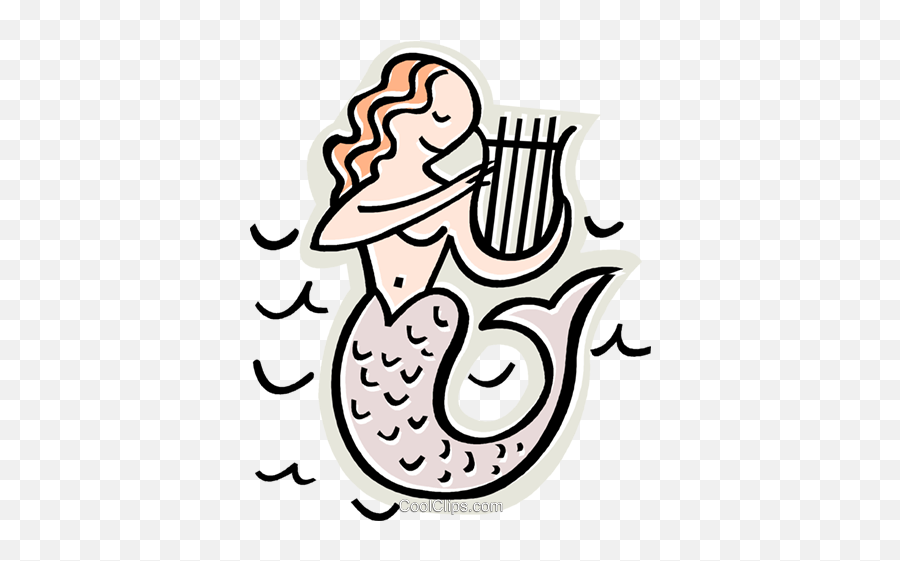 Mermaid Playing Harp Royalty Free Vector Clip Art Emoji,Harp Clipart
