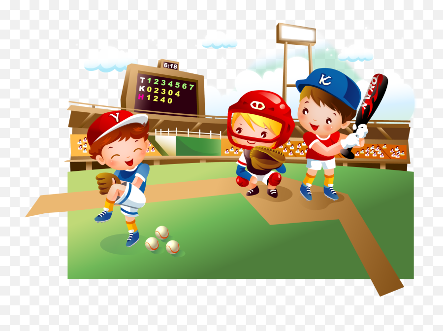 Download Hd Baseball Field Cartoon Child - Cartoon Kids Emoji,Cartoon Kids Png