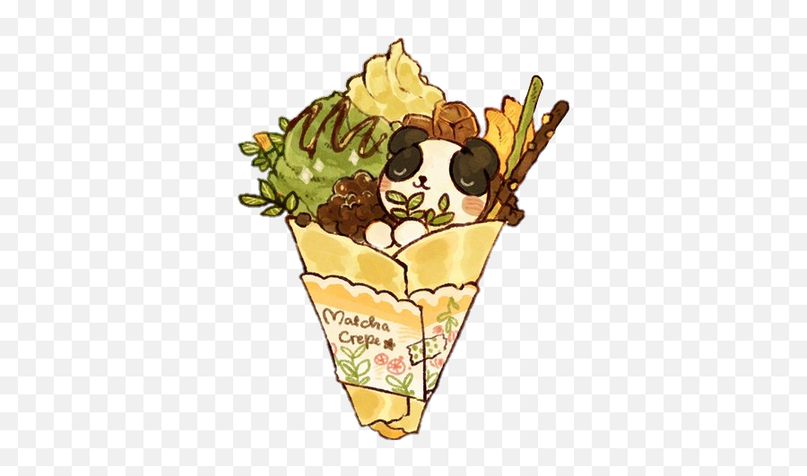 Panda Sundae Pancake Icecream Cute Watercolor - Ice Crepe Keychain Emoji,Icecream Sundae Clipart
