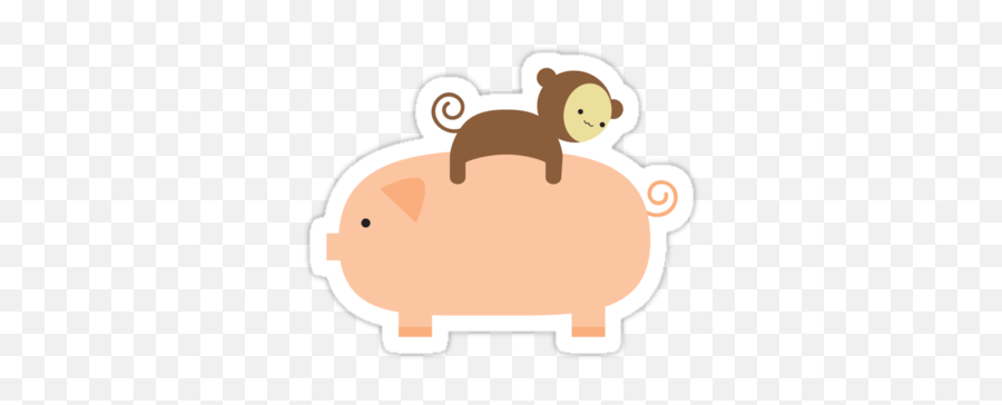 Baby Monkey Riding On A Pig Stickers By Imaginarystory Emoji,Baby Pig Clipart