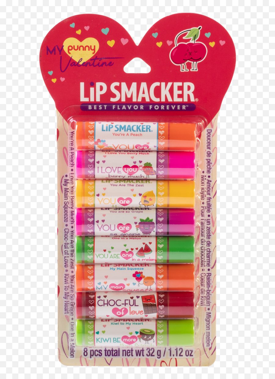 My Punny Valentine 8 Piece Lip Balm Lip Smacker Emoji,Peach Emoji Transparent Background