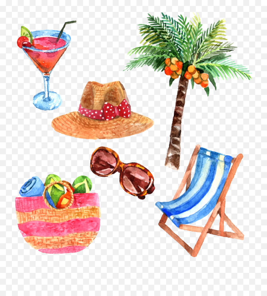 Download Summer Travel Illustration Watercolor Theme - Vacation Watercolor Emoji,Theme Clipart