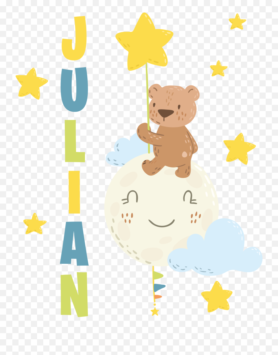 Sweet Brown Teddy Bear Balloons Stars Decal - Tenstickers Emoji,Woodland Bear Clipart