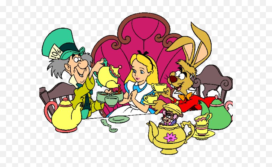 Alice In Wonderland Clipart Group - Cartoon Alice In Wonderland Mad Hatter Tea Party Emoji,Alice In Wonderland Clipart