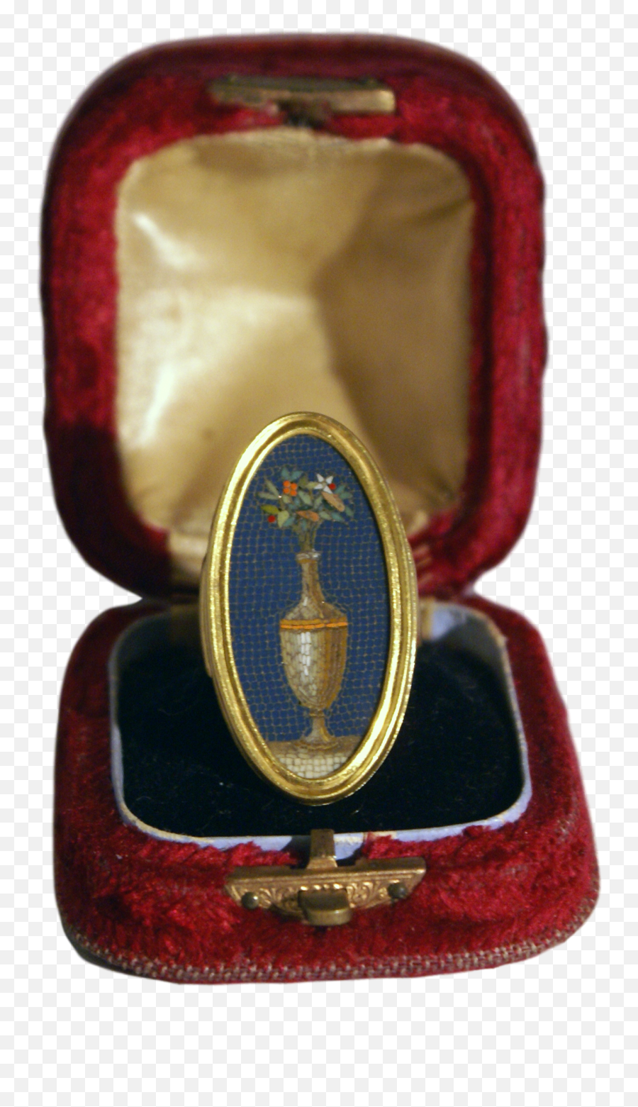 Micromosaic Gold Ring Vase With Flower U2014 Bruschini Tanca - Antique Micro Mosaic Ring Emoji,Gold Ring Png