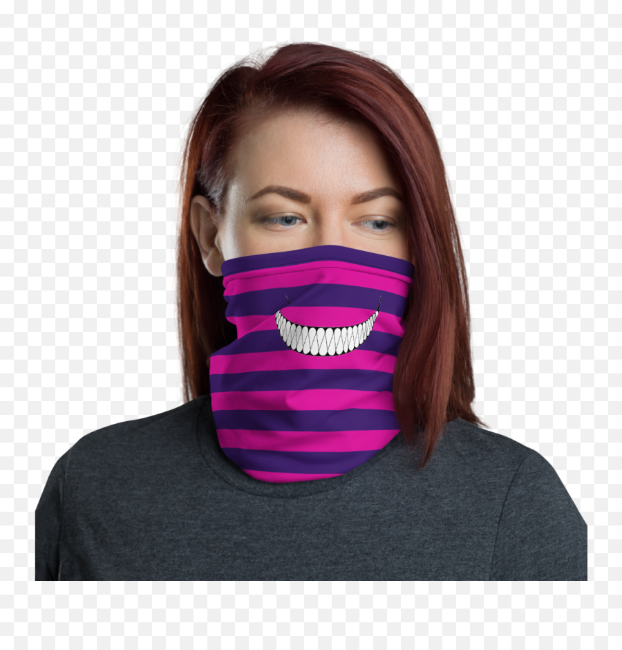 Cheshire Cat Smile Striped Face Mask Neck Gaiter Halloween Emoji,Cheshire Cat Smile Png