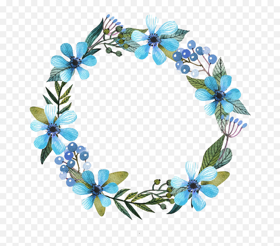 Clipart Royalty Free Wreath Clip Art Painted Transprent - Watercolor Flower Wreath Blue Emoji,Blue Flower Clipart