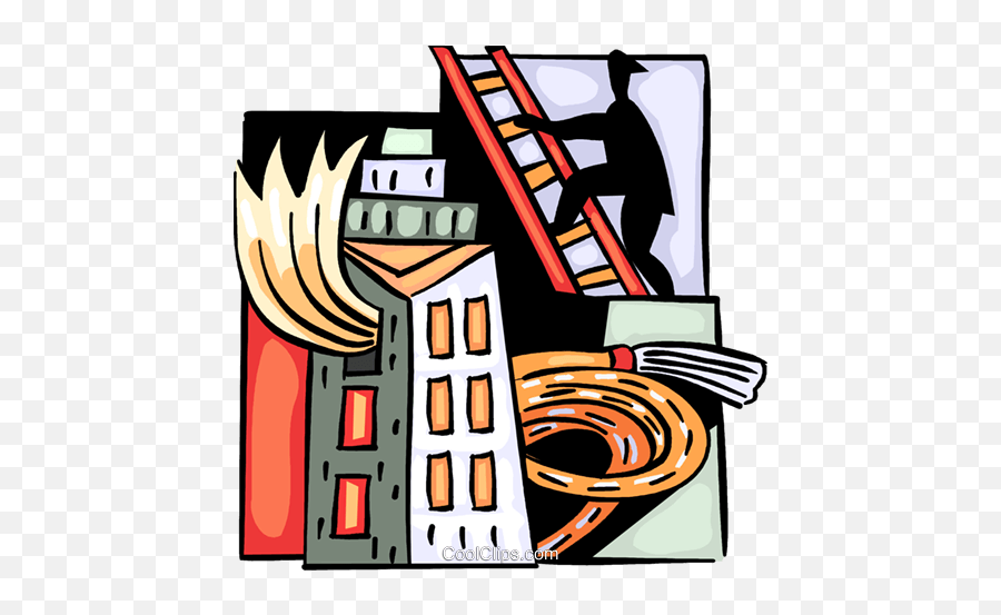 Fire Fighter Climbing Ladder With Hose Royalty Free Vector Emoji,Firefighting Clipart