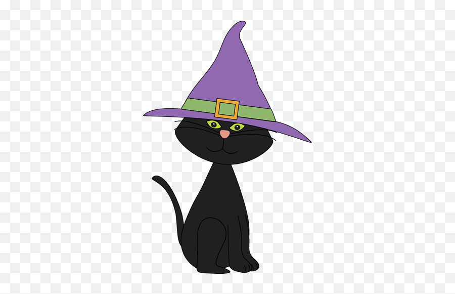 Black Cat Wearing Witches Hat Clip Art - Clip Art Halloween Black Cat Emoji,Black Cat Clipart