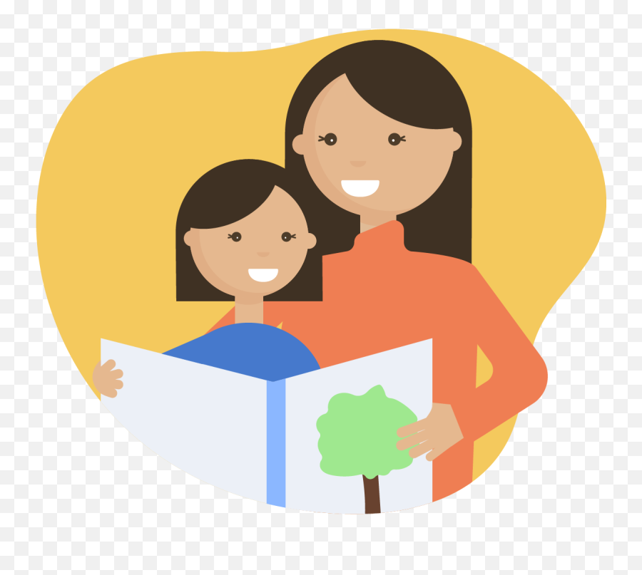 Mother Reading A Story Book To Young Daughter Clipart - Full Emoji,Reading Book Clipart