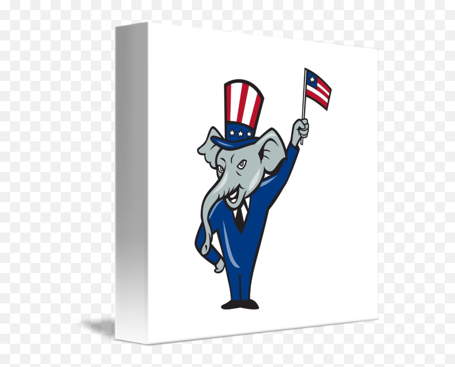 Republican Mascot Elephant Waving Us Flag Cartoon By Aloysius Patrimonio Emoji,Waving American Flag Png