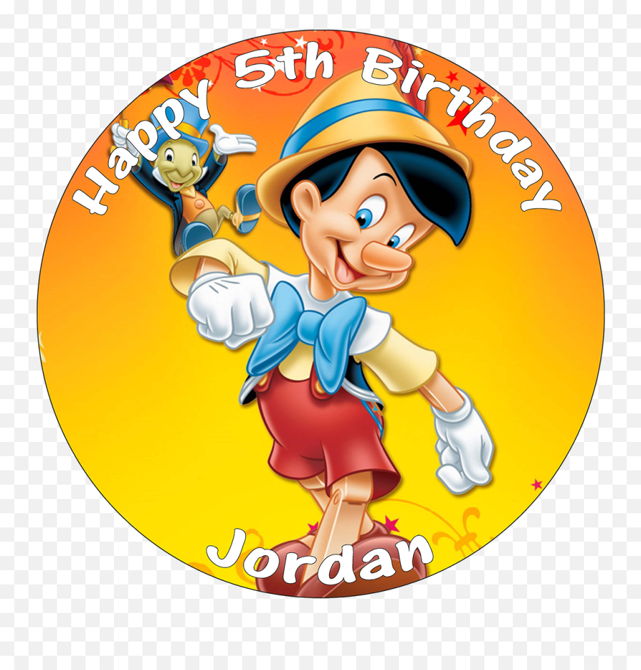 Disney Cartoon Characters - Happy Birthday Pinocchio Edible Round Cake Toppers Pinocchio Emoji,Disney Christmas Clipart