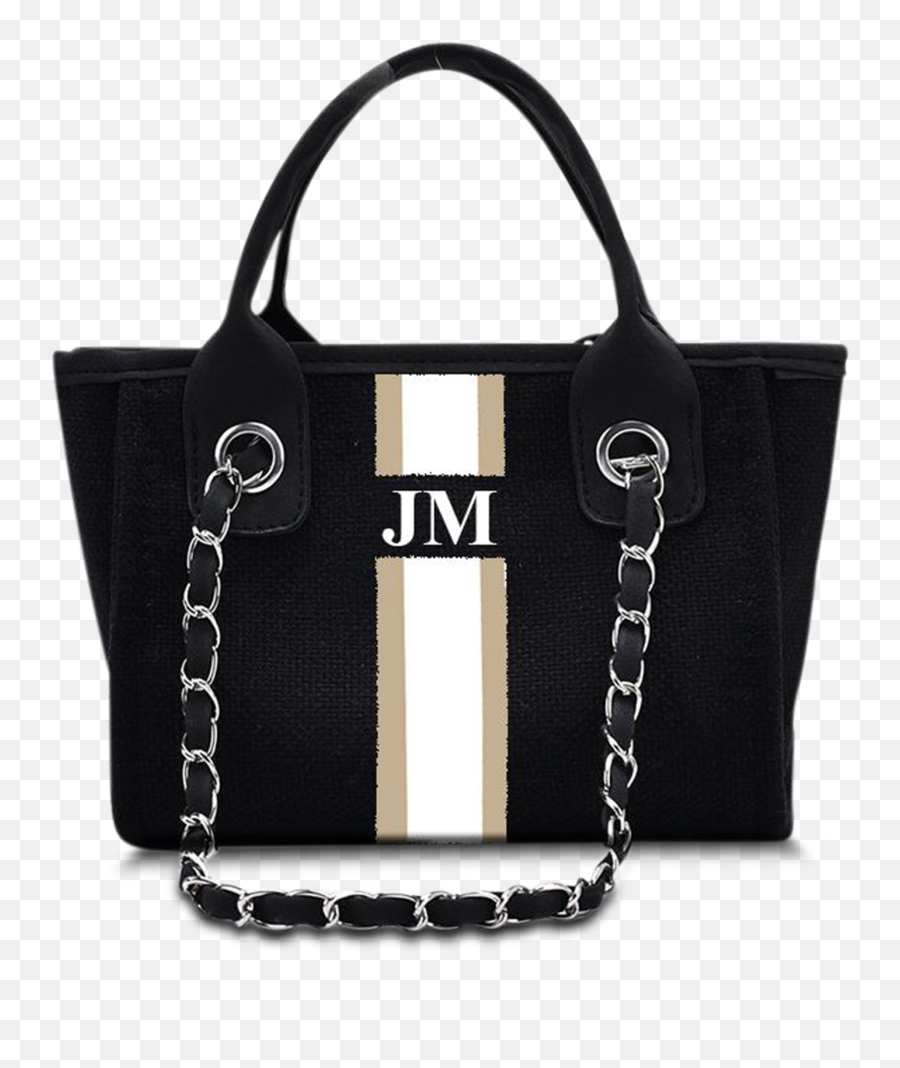 The Mini Me Lily Canvas Tote Jet Black With Taupe And White Stripes Emoji,White Stripes Png