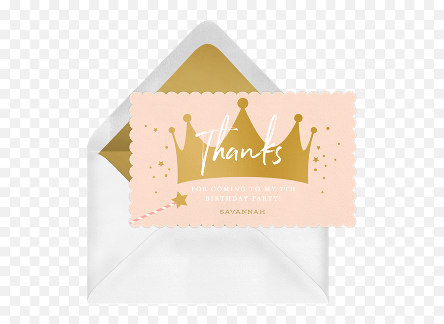 Magical Princess Party Thank You Notes In Gold Greenvelopecom Emoji,Birthday Crown Png