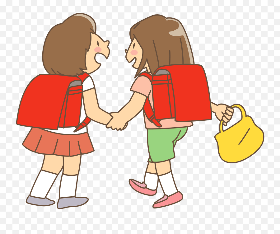 Schoolgirls Are Friends Clipart - Kids Walking With School Bag Gif Emoji,Friends Clipart