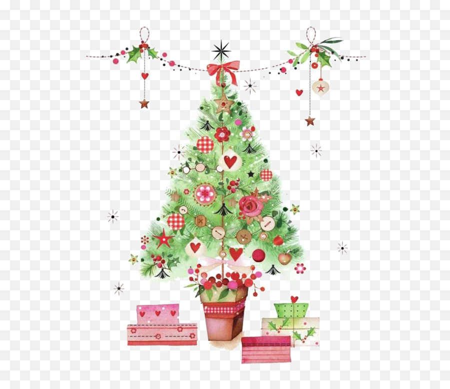 Christmas Watercolor Painting Christmas Tree Fir Pine Family Emoji,Watercolor Banner Png
