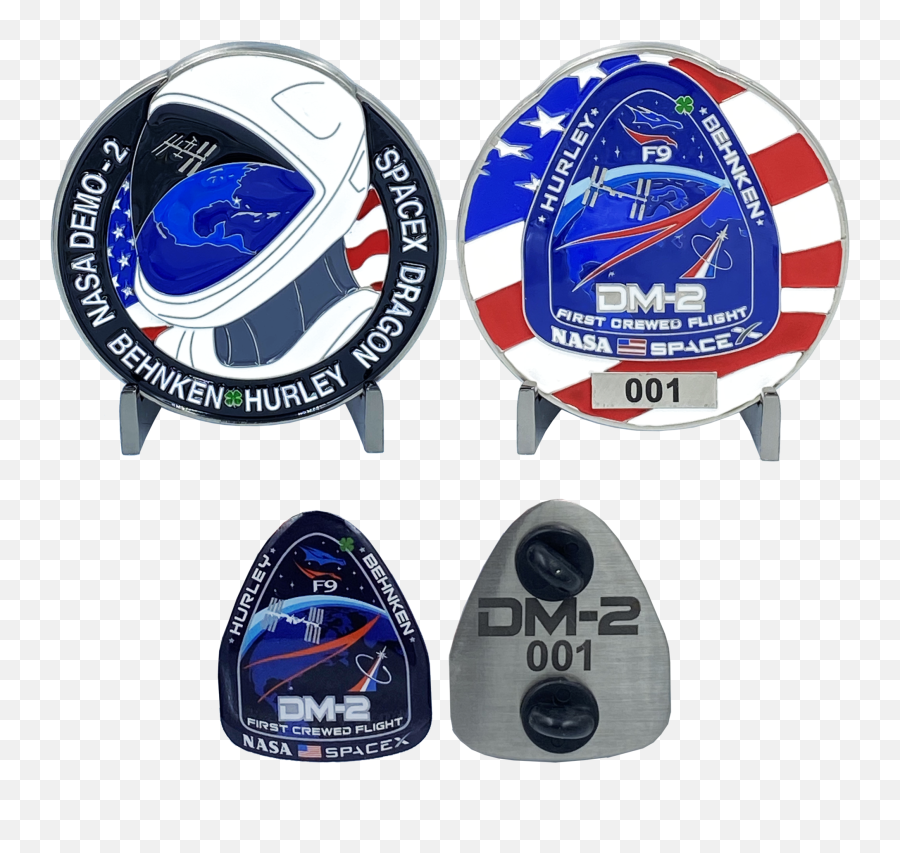 Spacex Nasa Dm - 2 First Crewed Flight Challenge Coin Pin Set With Individual Serial Numbers Dl1115 Hockey Hall Of Fame Emoji,Spacex Logo