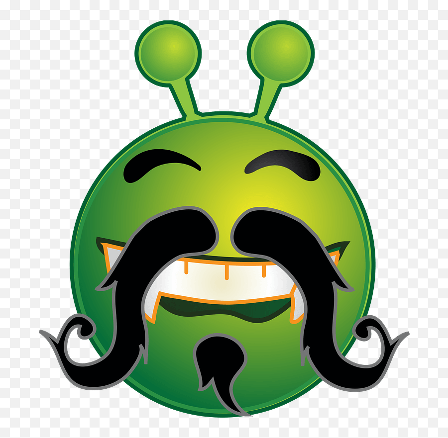 Smiley Green Alien Mustache Clipart Free Download - Smiley Alien Emoji,Mustache Clipart