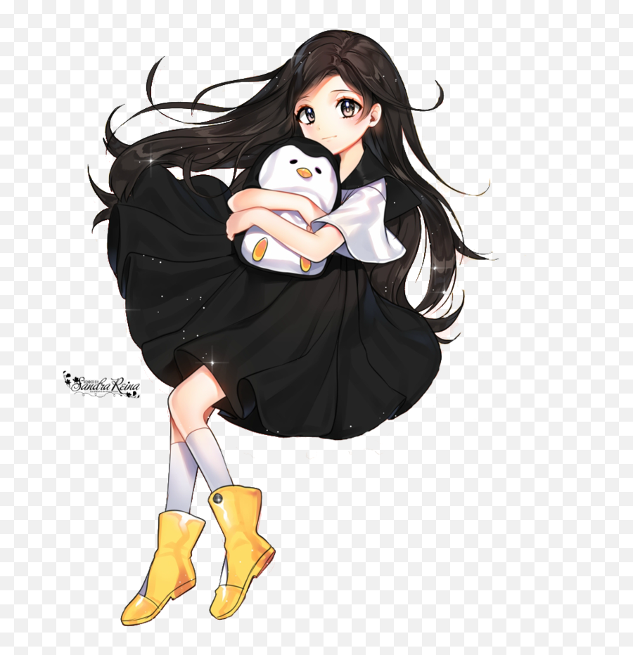 Black Hair Long Hair Brown Hair - Little Anime Girl With Black Hair Emoji,Anime Hair Transparent